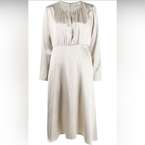 Fabiana Filippi Champagne Jewel Neck Long Sleeve Satin Dress - Picture 4 of 11